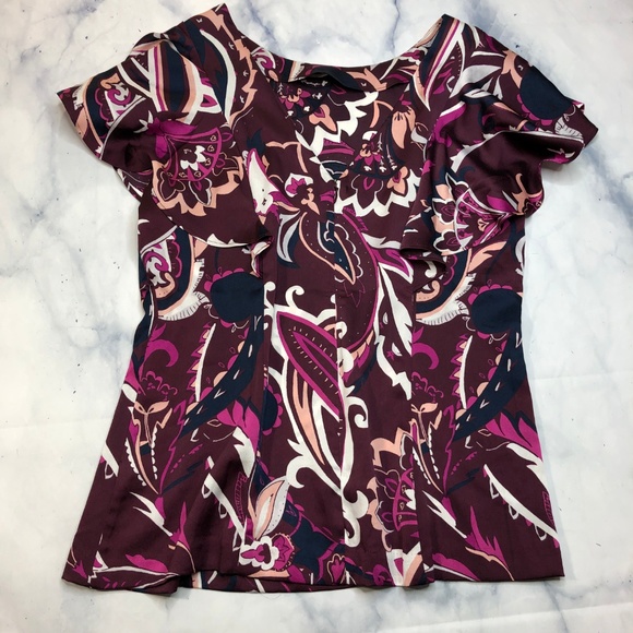 Banana Republic Purple Paisley V Back Satin Blouse - Picture 6 of 8